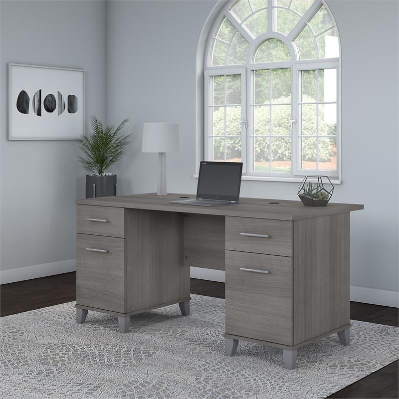 UrbanPro 60W Office Desk with Drawers in Platinum Gray - Engineered Wood