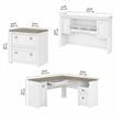 UrbanPro L Desk with Hutch and File Cabinet in White and Gray - Engineered Wood