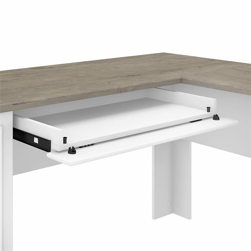 UrbanPro 60W L Desk with Hutch in Shiplap Gray and White - Engineered Wood