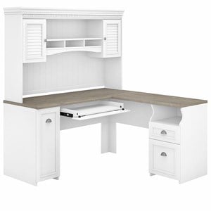 UrbanPro 60W L Desk with Hutch in Shiplap Gray and White - Engineered Wood