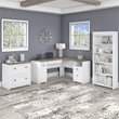 UrbanPro L Desk with File Cabinet and Bookcase in White/Gray - Engineered Wood
