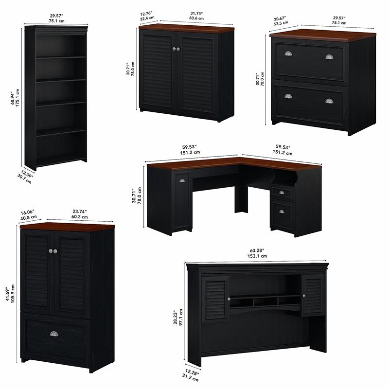 UrbanPro L Shaped Desk with Hutch and Storage Set in Black - Engineered Wood