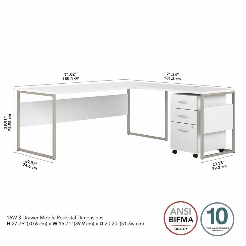 UrbanPro 72W L Shaped Table Desk with Drawers in White - Engineered Wood
