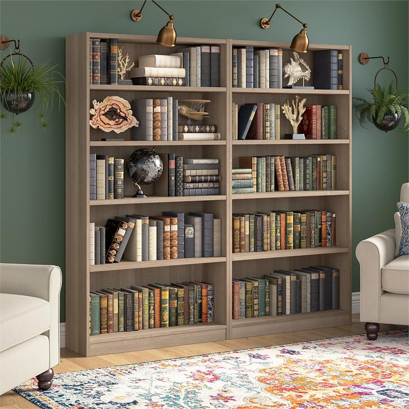 UrbanPro Tall 5 Shelf Bookcase in Ash Gray (Set of 2) - Engineered Wood