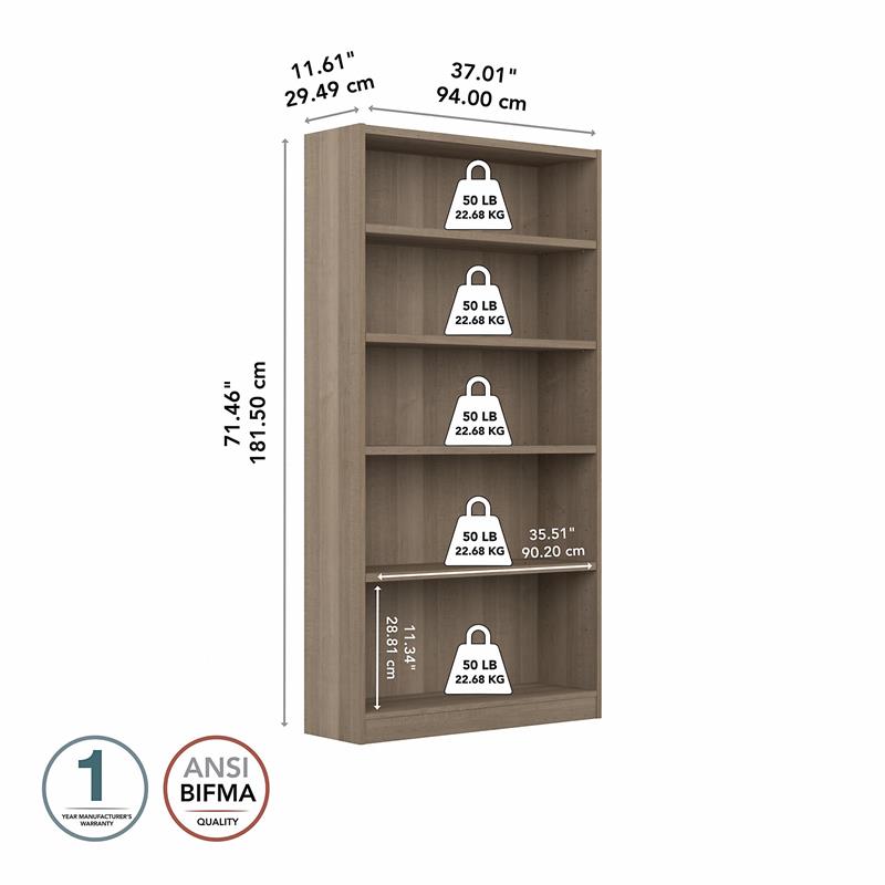 UrbanPro Tall 5 Shelf Bookcase in Ash Gray - Engineered Wood