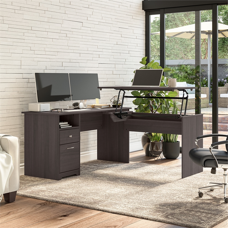 UrbanPro 3 Position L Shaped Sit Stand Desk in Heather Gray - Engineered Wood