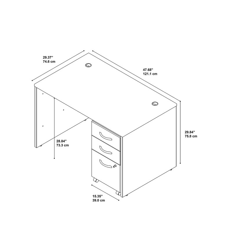 UrbanPro 48W x 30D Office Desk with Drawers in Hansen Cherry - Engineered Wood