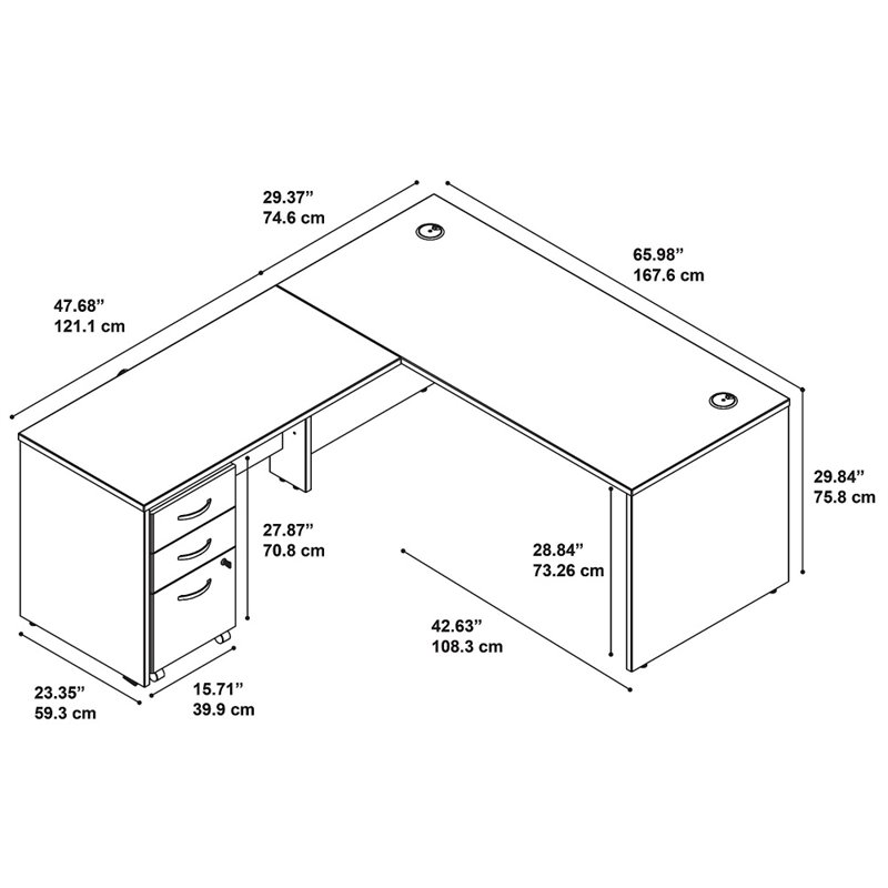 UrbanPro 66W L Shaped Desk with Drawers in Hansen Cherry - Engineered Wood