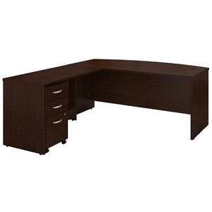 UrbanPro 72&quotW Bow Front L-Shaped Desk with Return and Mobile in Mocha Cherry