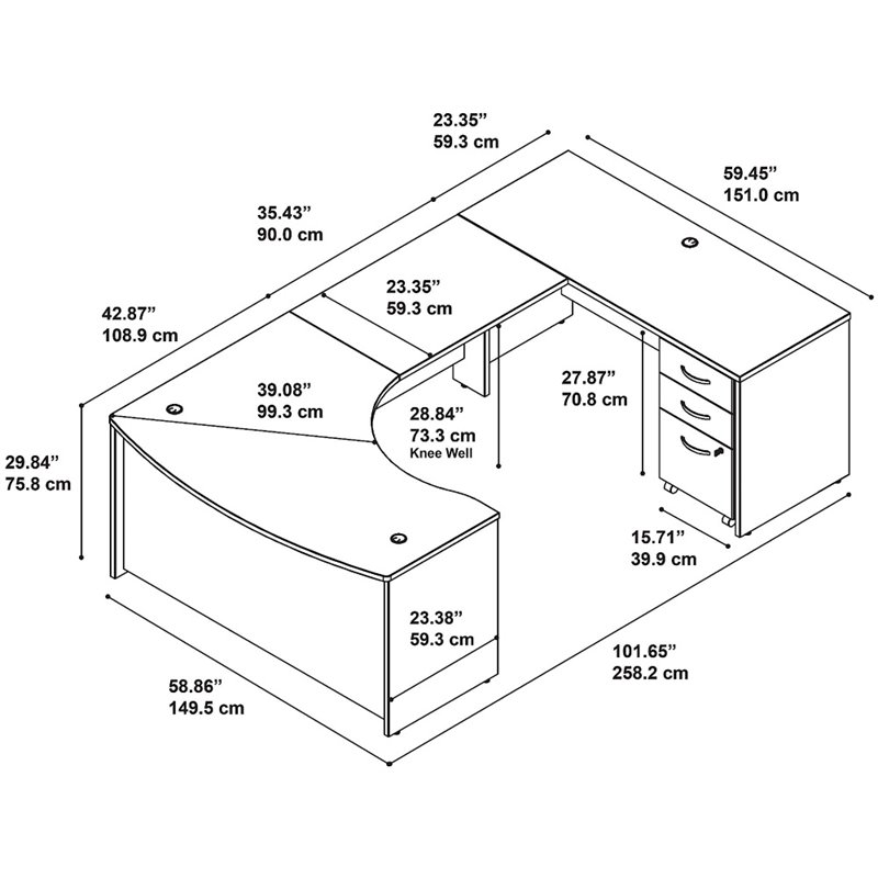 UrbanPro 60W RH Bow Front U Desk with Drawers in Mocha Cherry - Engineered Wood