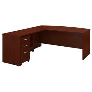 UrbanPro 72&quotW Bow Front L-Shaped Desk with Return and Mobile Cabinet in Mahogany