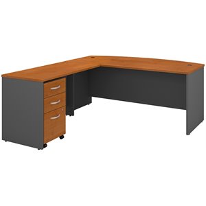 UrbanPro 72&quot Bow Front L Shaped Desk with File in Natural Cherry-Engineered Wood