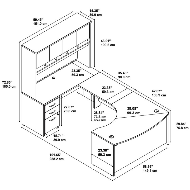 UrbanPro 60W LH Bow Front U Desk with Storage in Hansen Cherry - Engineered Wood