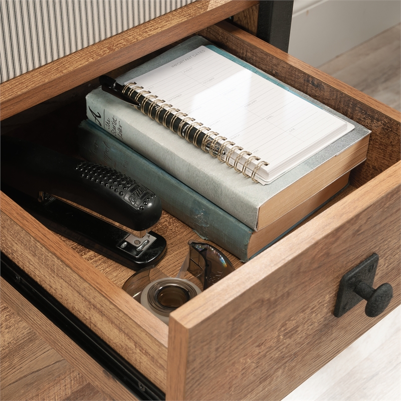 UrbanPro Modern Engineered Wood and Metal Desk in Etched Oak