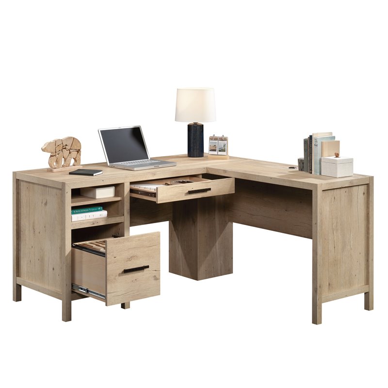 UrbanPro Engineered Wood L-Shaped Home Office Desk in Prime Oak