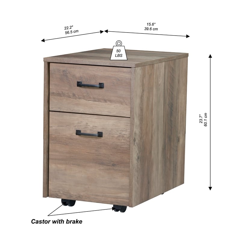 Urbanpro Traditional Wood Rustic Oak Finish Mobile File Cabinet