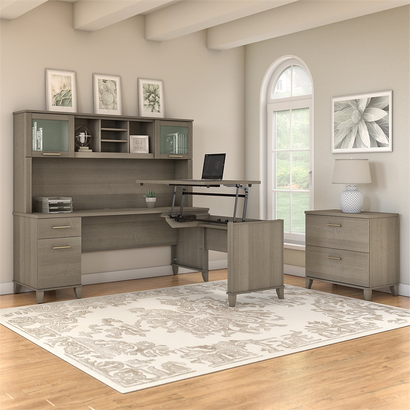 UrbanPro 72W Sit to Stand L Desk with Hutch and File Cabinet