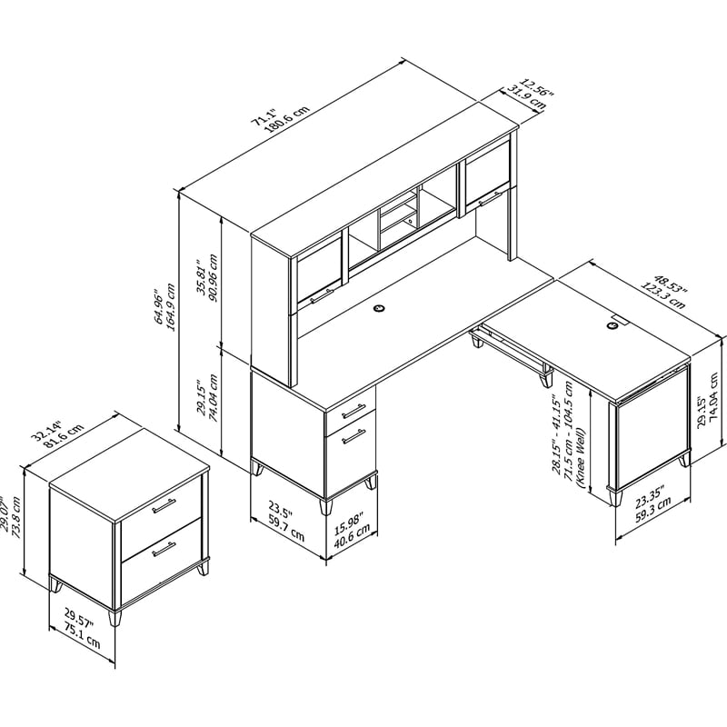 UrbanPro 72W Sit to Stand L Desk with Hutch and File Cabinet