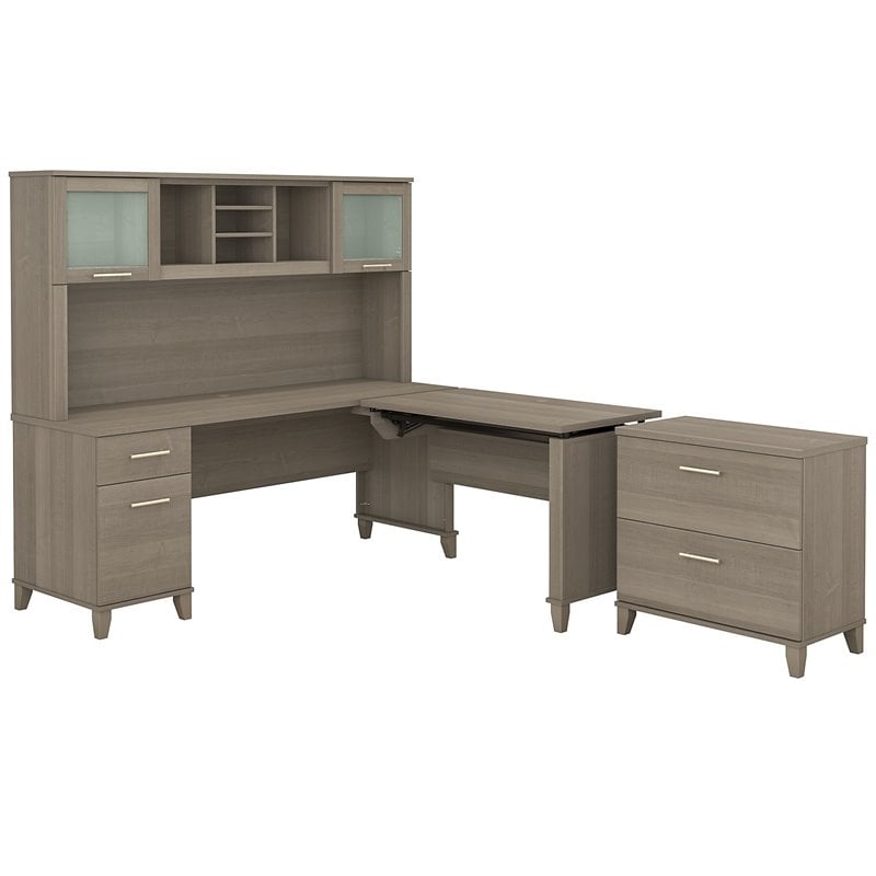 UrbanPro 72W Sit to Stand L Desk with Hutch and File Cabinet