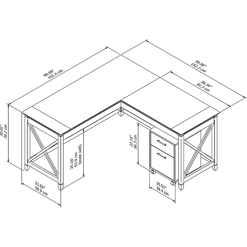 UrbanPro 60W L Shaped Desk with 2 Drawer Mobile File Cabinet