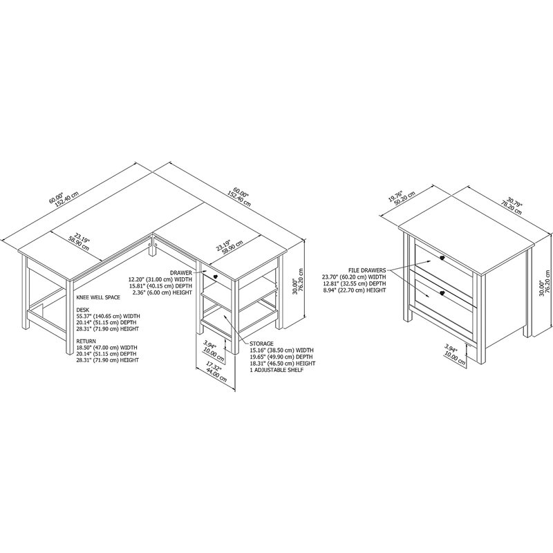 UrbanPro 60W L Shaped Computer Desk with Lateral File Cabinet