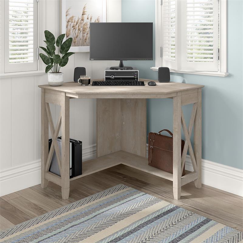 UrbanPro Modern Small Corner Desk in Washed Gray - Engineered Wood