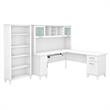 UrbanPro 72W L Shaped Desk with Hutch and Bookcase in White - Engineered Wood