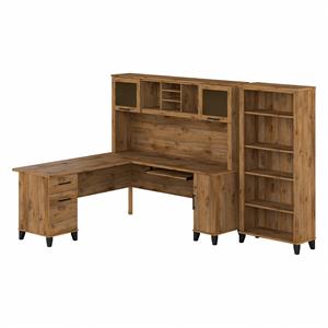 UrbanPro 72W L Desk with Hutch and Bookcase in Fresh Walnut - Engineered Wood