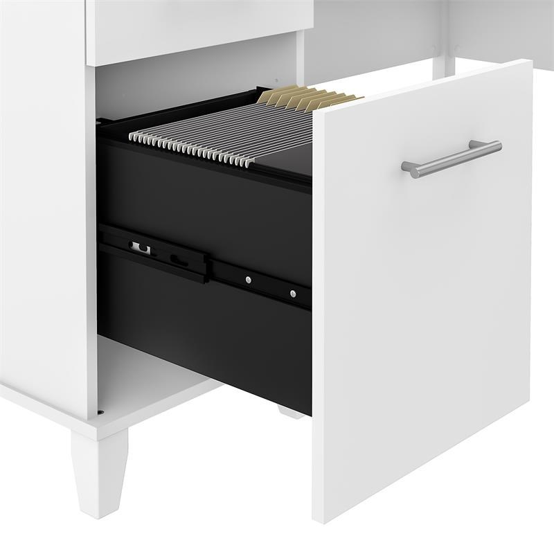UrbanPro 60W L Shaped Desk with Storage in White - Engineered Wood