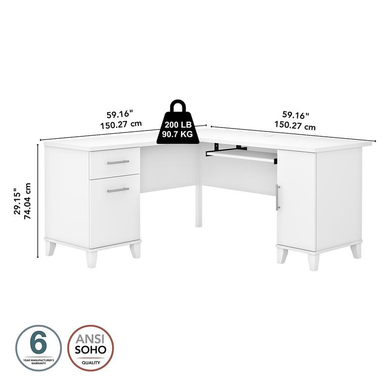 UrbanPro 60W L Shaped Desk with Storage in White - Engineered Wood