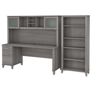 UrbanPro 72W Desk with Hutch and Bookcase in Platinum Gray - Engineered Wood