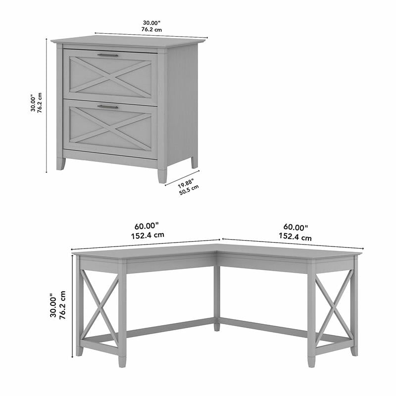 UrbanPro Contemporary Engineered Wood L Desk with Lateral File Cabinet in Gray