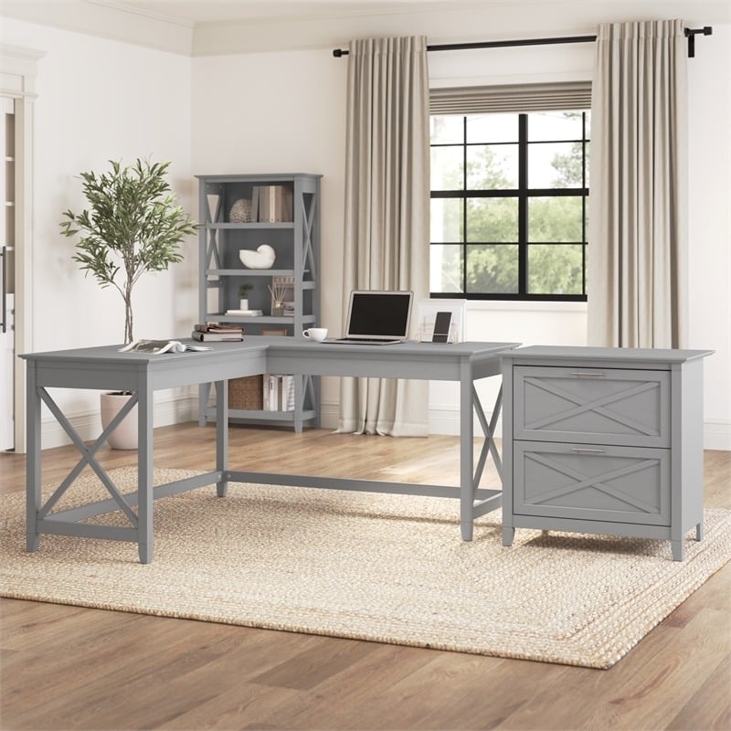 UrbanPro Contemporary Engineered Wood L Desk with Lateral File Cabinet in Gray