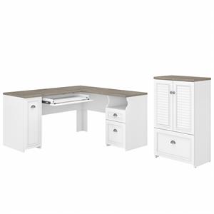 UrbanPro L Desk and Storage File Cabinet in White and Gray - Engineered Wood