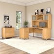 UrbanPro 60W L Shaped Desk with Hutch and File Cabinet in Maple Cross