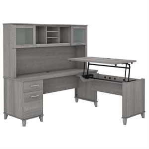 UrbanPro 72W Sit to Stand L Desk with Hutch in Platinum Gray - Engineered Wood