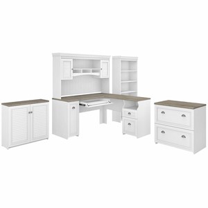 UrbanPro L Desk 5 Pc Office Set with Storage in White & Gray - Engineered Wood