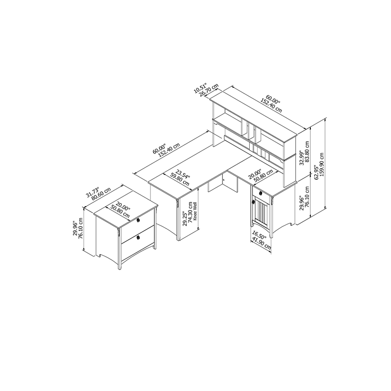 UrbanPro 60W L Shaped Desk with Hutch and File Cabinet in Cape Cod Gray