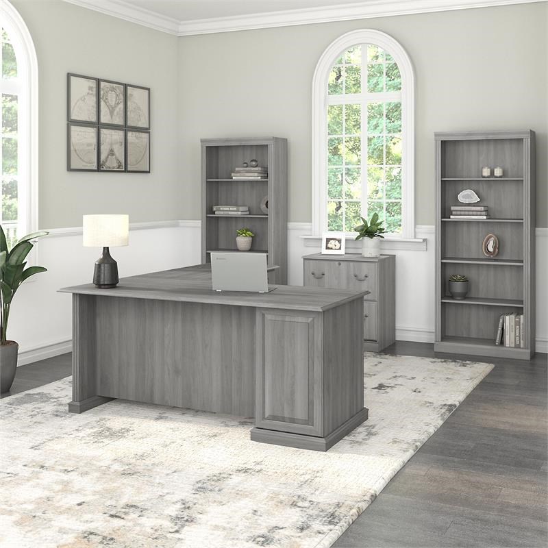 UrbanPro L Shaped Desk with Storage Set in Modern Gray - Engineered Wood
