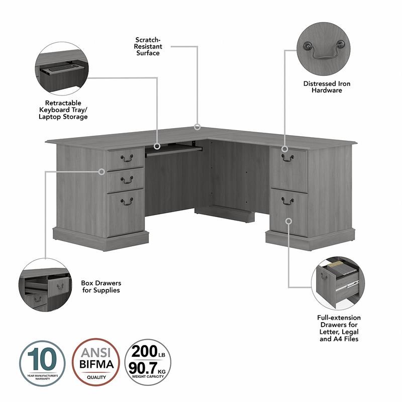 UrbanPro L Shaped Desk with Storage Set in Modern Gray - Engineered Wood