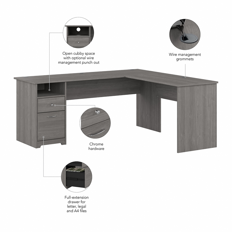 UrbanPro Engineered Wood 72W L Shaped Computer Desk with Drawers in Modern Gray