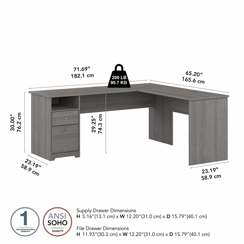 UrbanPro Engineered Wood 72W L Shaped Computer Desk with Drawers in Modern Gray