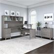 UrbanPro Sit-Stand L Desk with Hutch and File Cabinet in Gray - Engineered Wood