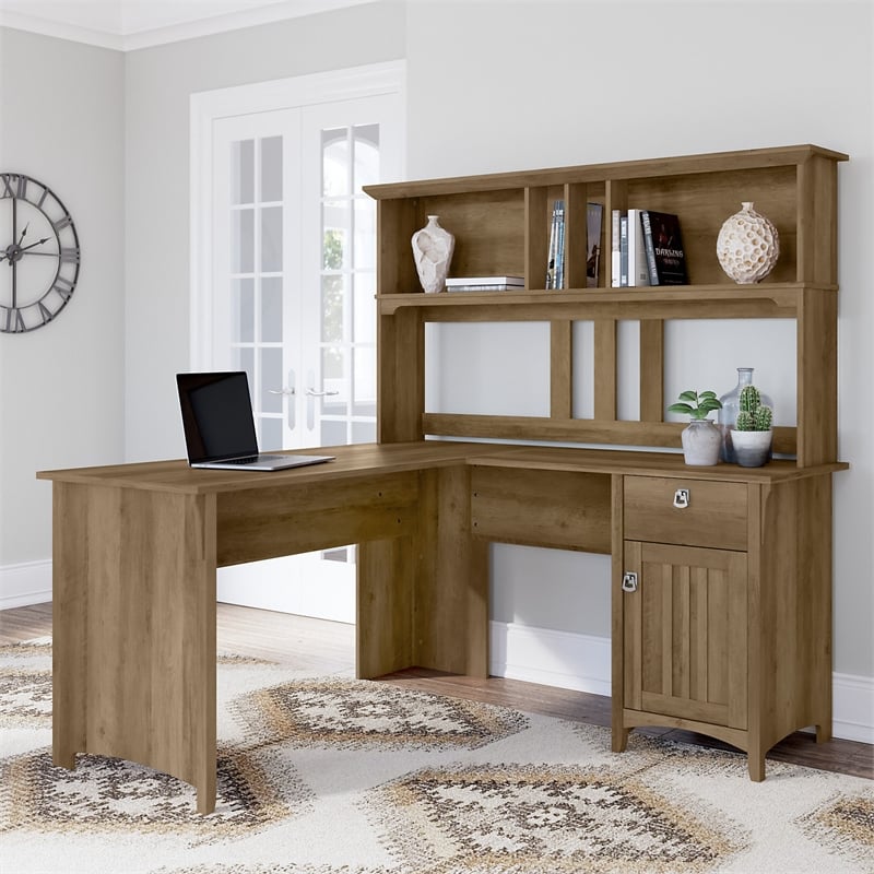 UrbanPro 60W L Shaped Desk with Hutch in Reclaimed Pine - Engineered Wood
