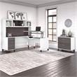 UrbanPro Sit-Stand L Desk Set with File Cabinet in White/Gray - Engineered Wood