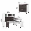 UrbanPro Sit-Stand L Desk Set with File Cabinet in White/Gray - Engineered Wood