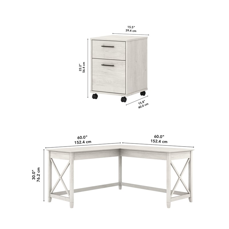 UrbanPro L Shaped Engineered Wood Desk with Lateral File Cabinet in White