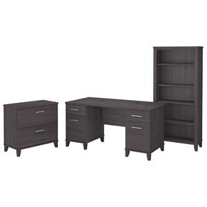 UrbanPro 60W Desk with File Cabinet and Bookcase in Storm Gray - Engineered Wood