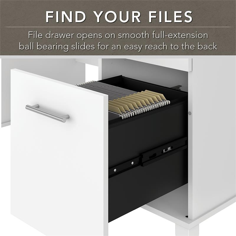 UrbanPro 60W Office Desk with File Cabinet & Bookcase in White - Engineered Wood