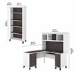 UrbanPro 60W L Desk with Hutch and Bookcase in White/Gray - Engineered Wood